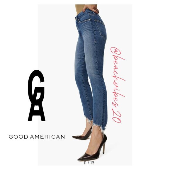 *GOOD AMERICAN Good Legs High Waist Chew Hem Ankle Cigarette Jeans BLUE842 O-27 - Picture 4 of 15